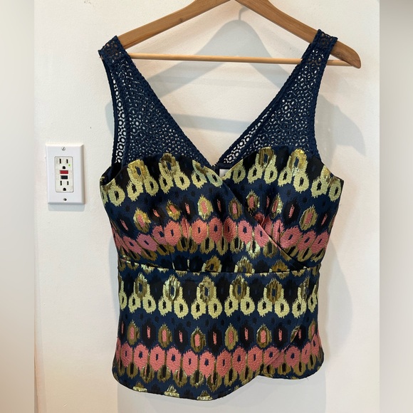 Anthropologie HD in Paris Yana Jacquard Peplum Top Blue Metallic Size US 10 - Picture 3 of 15